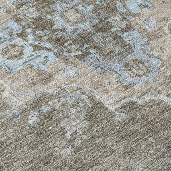 HomeRoots 8' Brown Beige and Blue Round Medallion Rug - Stylish, Washable Indoor/Outdoor Area Rug for Any Space 659200