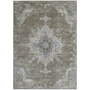 HomeRoots 8' X 10' Classic Brown Beige Blue Medallion Rug - Durable, Washable for Indoor & Outdoor Use 659201