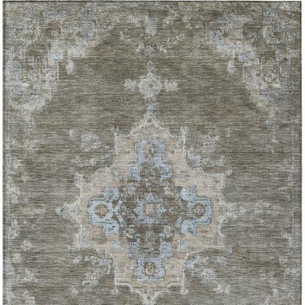 HomeRoots 9' Washable Indoor Outdoor Area Rug - Durable Brown Beige Blue Medallion Design for Every Space 659202