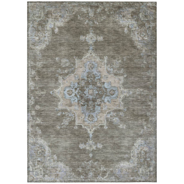 HomeRoots 9' Washable Indoor Outdoor Area Rug - Durable Brown Beige Blue Medallion Design for Every Space 659202