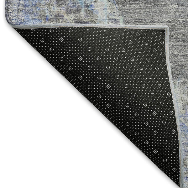 HomeRoots 8' Graphite & Blue Round Medallion Rug - Stylish, Washable, Durable for Indoor & Outdoor Use! 659206