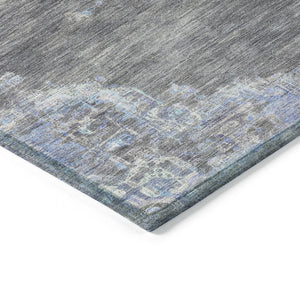 HomeRoots 8' Graphite & Blue Round Medallion Rug - Stylish, Washable, Durable for Indoor & Outdoor Use! 659206