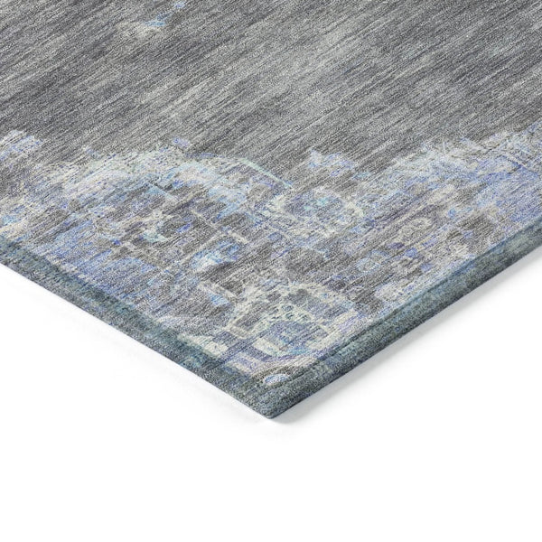 HomeRoots 8' Graphite & Blue Round Medallion Rug - Stylish, Washable, Durable for Indoor & Outdoor Use! 659206