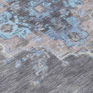 HomeRoots 8' Graphite & Blue Round Medallion Rug - Stylish, Washable, Durable for Indoor & Outdoor Use! 659206
