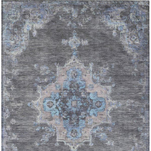 HomeRoots 8' X 10' Graphite and Blue Medallion Washable Area Rug - Stylish, Durable Indoor/Outdoor Decor Solution! 659207