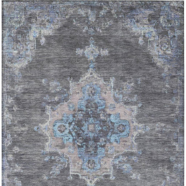HomeRoots 8' X 10' Graphite and Blue Medallion Washable Area Rug - Stylish, Durable Indoor/Outdoor Decor Solution! 659207