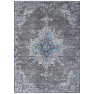 HomeRoots 8' X 10' Graphite and Blue Medallion Washable Area Rug - Stylish, Durable Indoor/Outdoor Decor Solution! 659207