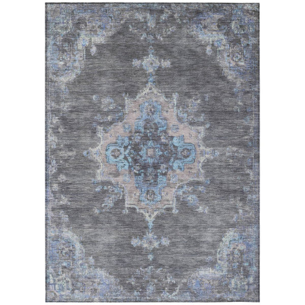 HomeRoots 8' X 10' Graphite and Blue Medallion Washable Area Rug - Stylish, Durable Indoor/Outdoor Decor Solution! 659207