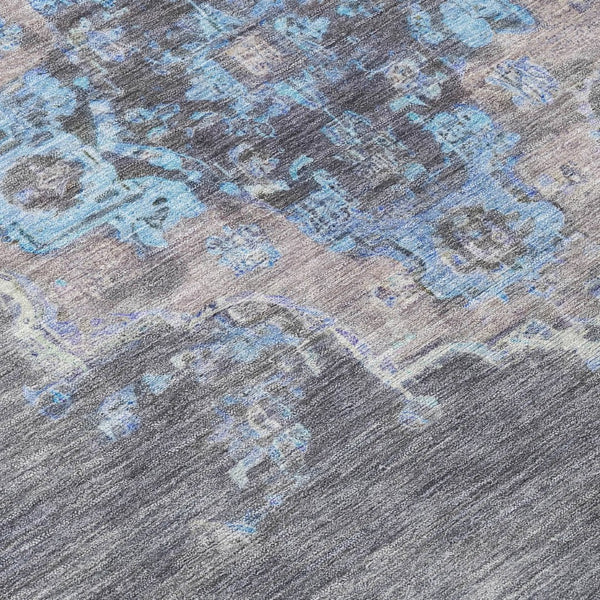 HomeRoots 8' X 10' Graphite and Blue Medallion Washable Area Rug - Stylish, Durable Indoor/Outdoor Decor Solution! 659207