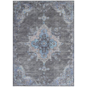 HomeRoots 10' Medallion Area Rug - Stylish Graphite & Blue Washable Design for Indoor/Outdoor Living Spaces 659209