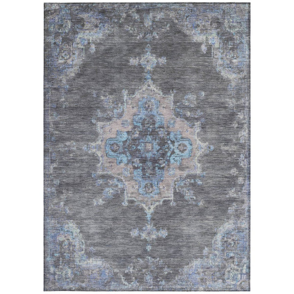 HomeRoots 10' Medallion Area Rug - Stylish Graphite & Blue Washable Design for Indoor/Outdoor Living Spaces 659209