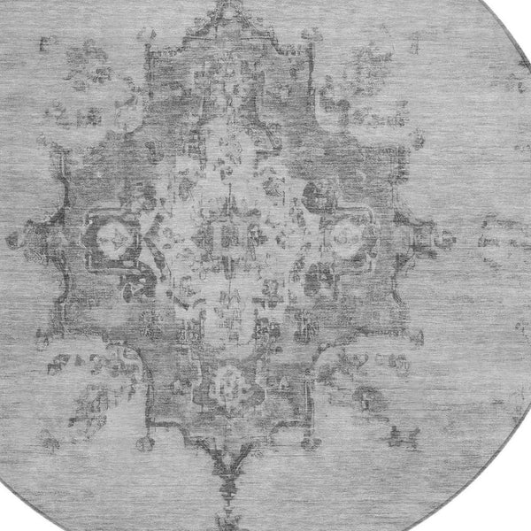 HomeRoots 8' Gray and Silver Round Medallion Rug - Stylish, Washable, Indoor/Outdoor Area Rug for Easy Care 659212