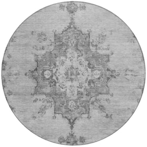 HomeRoots 8' Gray and Silver Round Medallion Rug - Stylish, Washable, Indoor/Outdoor Area Rug for Easy Care 659212