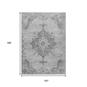 HomeRoots 10' Gray and Silver Medallion Washable Area Rug - Stylish, Durable, Indoor/Outdoor Comfort for All Spaces 659215