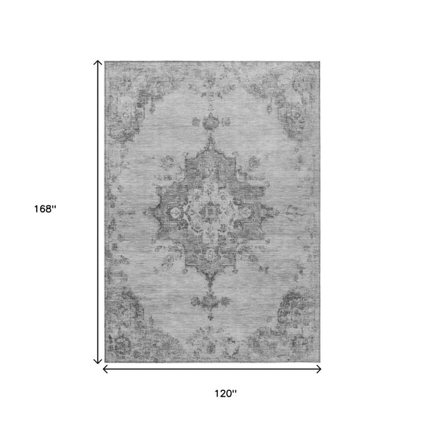 HomeRoots 10' Gray and Silver Medallion Washable Area Rug - Stylish, Durable, Indoor/Outdoor Comfort for All Spaces 659215