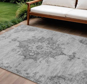 HomeRoots 10' Gray and Silver Medallion Washable Area Rug - Stylish, Durable, Indoor/Outdoor Comfort for All Spaces 659215