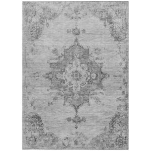 HomeRoots 10' Gray and Silver Medallion Washable Area Rug - Stylish, Durable, Indoor/Outdoor Comfort for All Spaces 659215