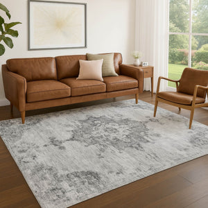 HomeRoots 10' Gray and Silver Medallion Washable Area Rug - Stylish, Durable, Indoor/Outdoor Comfort for All Spaces 659215