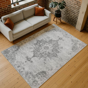 HomeRoots 10' Gray and Silver Medallion Washable Area Rug - Stylish, Durable, Indoor/Outdoor Comfort for All Spaces 659215