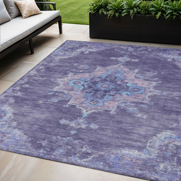 HomeRoots 5' X 8' Purple and Blue Medallion Washable Area Rug – Durable, Stylish, Perfect for Indoor & Outdoor Use! 659217
