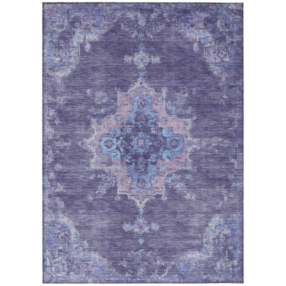 HomeRoots 5' X 8' Purple and Blue Medallion Washable Area Rug – Durable, Stylish, Perfect for Indoor & Outdoor Use! 659217