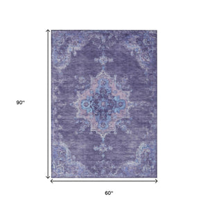 HomeRoots 5' X 8' Purple and Blue Medallion Washable Area Rug – Durable, Stylish, Perfect for Indoor & Outdoor Use! 659217