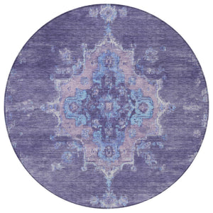 HomeRoots 8' Vibrant Purple and Blue Round Medallion Area Rug - Washable, Durable for Indoor & Outdoor Use 659218