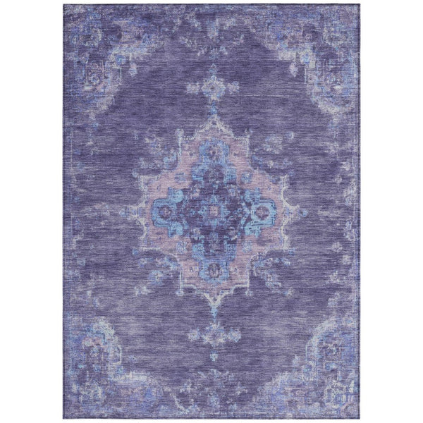 HomeRoots 10' X 14' Medallion Indoor Outdoor Area Rug - Purple & Blue, Washable, Durable, Family-Friendly Design 659221
