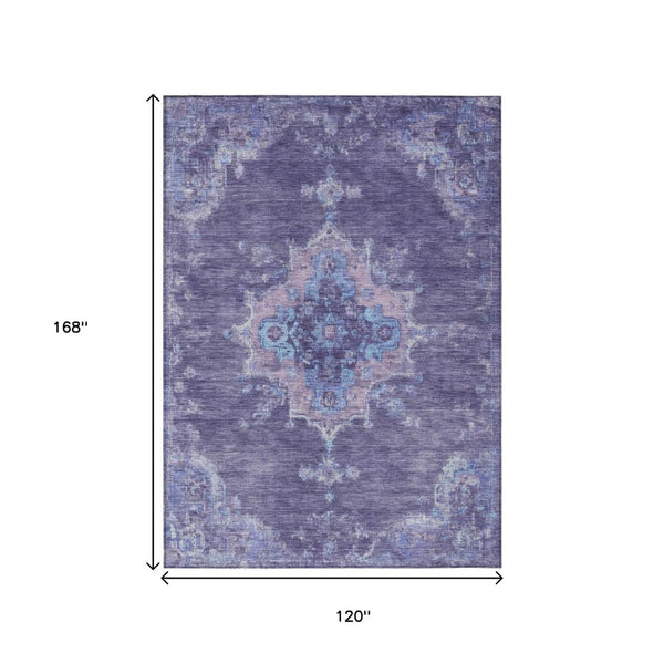 HomeRoots 10' X 14' Medallion Indoor Outdoor Area Rug - Purple & Blue, Washable, Durable, Family-Friendly Design 659221