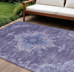 HomeRoots 10' X 14' Medallion Indoor Outdoor Area Rug - Purple & Blue, Washable, Durable, Family-Friendly Design 659221