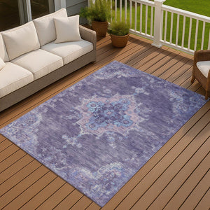 HomeRoots 10' X 14' Medallion Indoor Outdoor Area Rug - Purple & Blue, Washable, Durable, Family-Friendly Design 659221