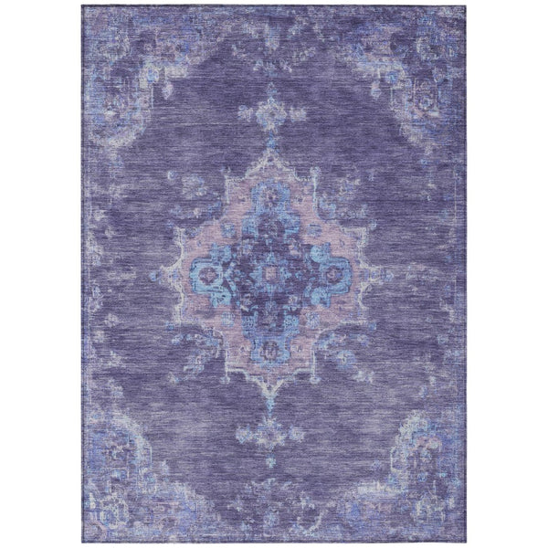 HomeRoots 10' X 14' Medallion Indoor Outdoor Area Rug - Purple & Blue, Washable, Durable, Family-Friendly Design 659221