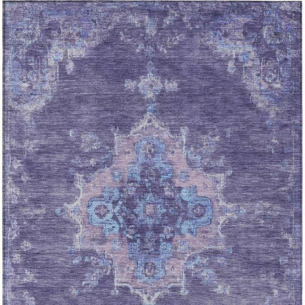 HomeRoots 10' X 14' Medallion Indoor Outdoor Area Rug - Purple & Blue, Washable, Durable, Family-Friendly Design 659221