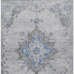 HomeRoots 5' Classic Silver and Blue Medallion Washable Area Rug - Durable, Stylish for Indoor & Outdoor Use 659223