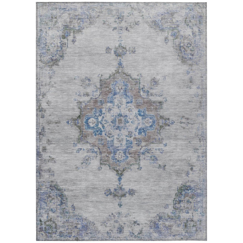 HomeRoots 8' X 10' Silver & Blue Medallion Area Rug - Durable, Washable, Elegant Design for Indoor & Outdoor Use 659225