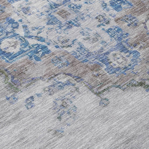 HomeRoots 8' X 10' Silver & Blue Medallion Area Rug - Durable, Washable, Elegant Design for Indoor & Outdoor Use 659225