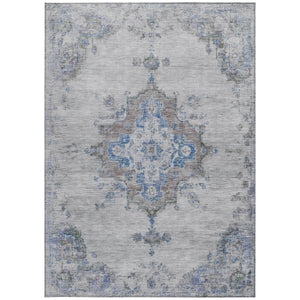 HomeRoots 9' Silver and Blue Medallion Area Rug – Washable, Durable, Stain-Resistant for Indoor & Outdoor Spaces 659226