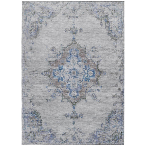 HomeRoots 9' Silver and Blue Medallion Area Rug – Washable, Durable, Stain-Resistant for Indoor & Outdoor Spaces 659226