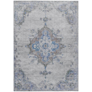 HomeRoots 9' Silver and Blue Medallion Area Rug – Washable, Durable, Stain-Resistant for Indoor & Outdoor Spaces 659226
