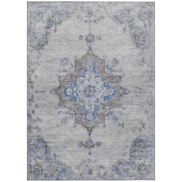 HomeRoots 9' Silver and Blue Medallion Area Rug – Washable, Durable, Stain-Resistant for Indoor & Outdoor Spaces 659226