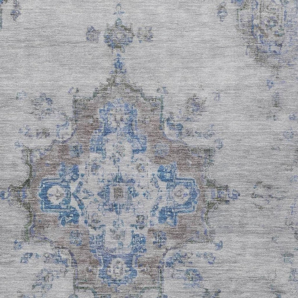 HomeRoots 9' Silver and Blue Medallion Area Rug – Washable, Durable, Stain-Resistant for Indoor & Outdoor Spaces 659226