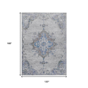 HomeRoots 10' Silver and Blue Medallion Area Rug - Washable Indoor/Outdoor Design for Style and Durability 659227