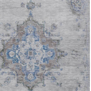 HomeRoots 10' Silver and Blue Medallion Area Rug - Washable Indoor/Outdoor Design for Style and Durability 659227
