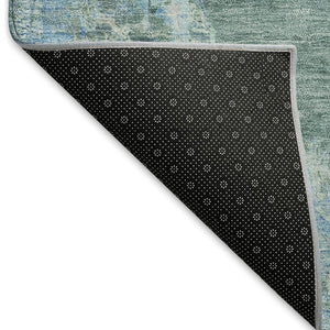 HomeRoots 8' Teal Blue and Gray Round Medallion Area Rug – Washable, Stain-Resistant for Indoor & Outdoor Use 659230