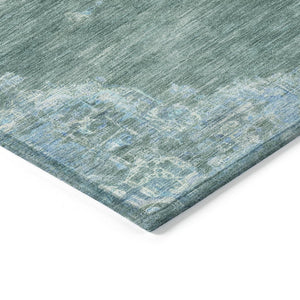 HomeRoots 8' Teal Blue and Gray Round Medallion Area Rug – Washable, Stain-Resistant for Indoor & Outdoor Use 659230