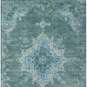 HomeRoots 8' X 10' Teal Blue and Gray Medallion Rug - Durable, Washable, Perfect for Indoor & Outdoor Spaces! 659231