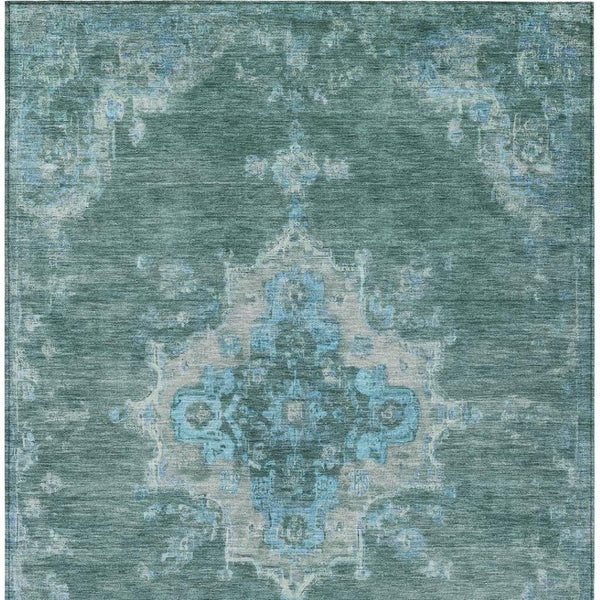 HomeRoots 9' X 12' Teal Blue & Gray Medallion Indoor/Outdoor Rug - Durable, Washable, Stylish for Any Space! 659232