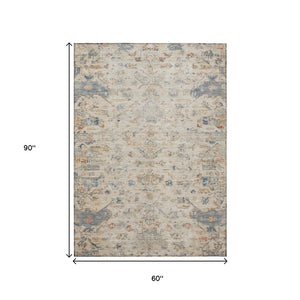 HomeRoots 5' X 8' Beige and Gray Medallion Indoor-Outdoor Area Rug - Stylish, Durable, Washable for Any Space 659235