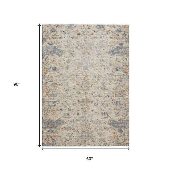 HomeRoots 5' X 8' Beige and Gray Medallion Indoor-Outdoor Area Rug - Stylish, Durable, Washable for Any Space 659235