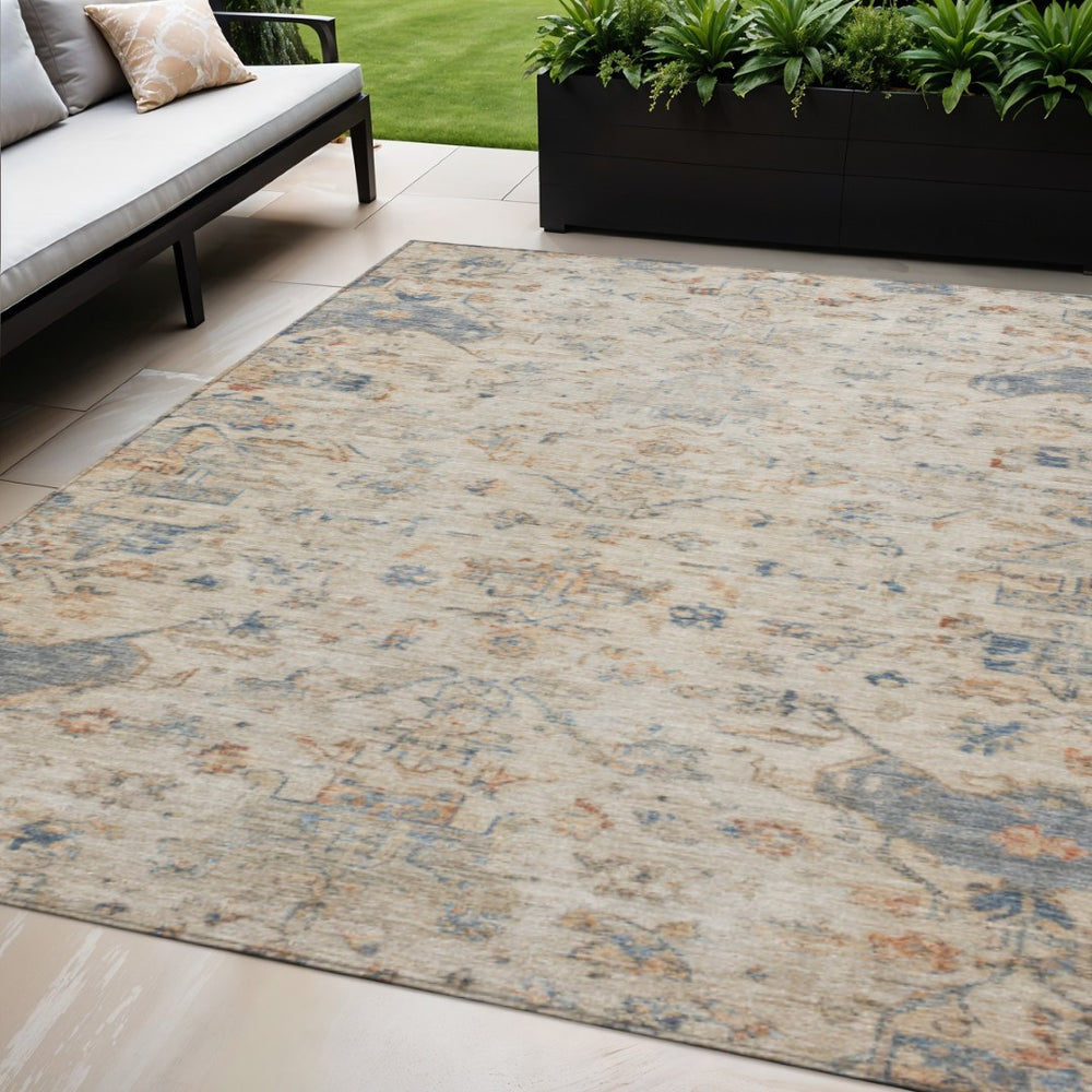 HomeRoots 5' X 8' Beige and Gray Medallion Indoor-Outdoor Area Rug - Stylish, Durable, Washable for Any Space 659235